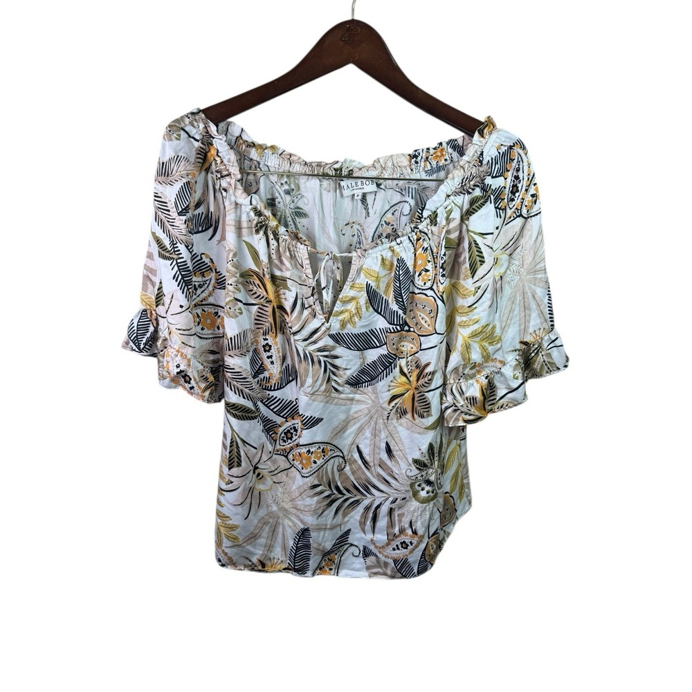 Halebob Silk‎ Blend Off The Shoulder Tropical Print. Blouse Size Medium